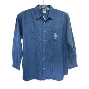 DISNEY STORE TIGGER Embroidered Sz ZXL Blue Chambrey L/S Button Shirt (H23) NWTs